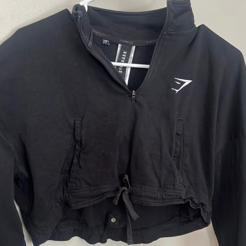 Gymshark Black Quarter Zip Jacket with High Neck and Adjustable Waist